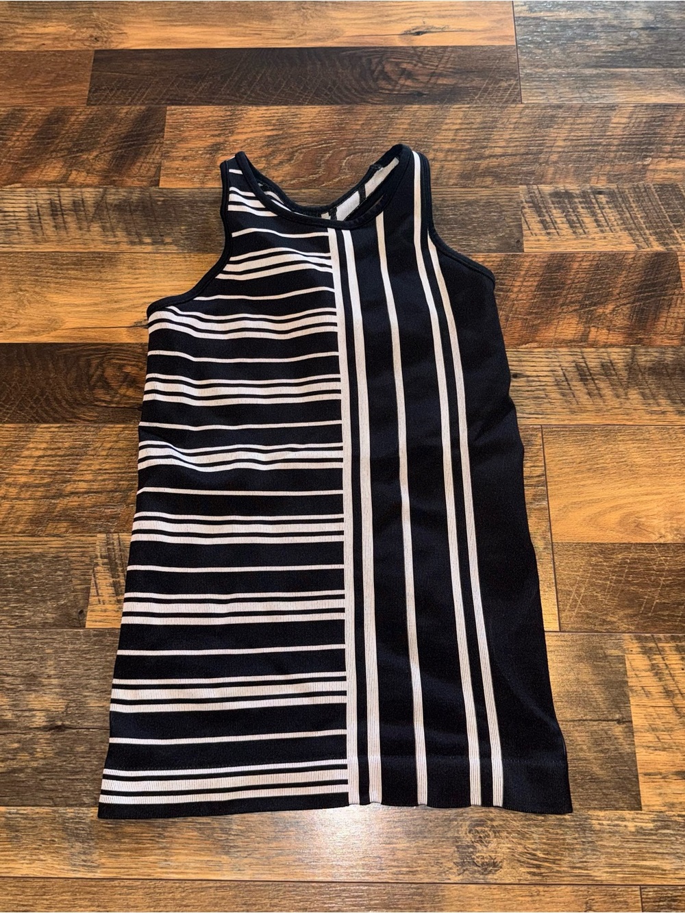 Athleta Black and White Striped Sleeveless Mini Dress